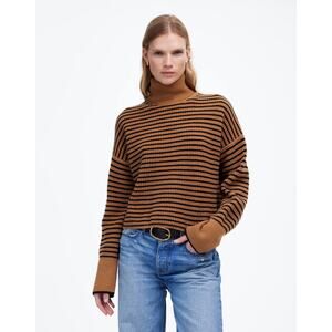 Madewell Women's Wool Waffle-Knit Turtleneck in Heather Caramel Stripe XXS NWT